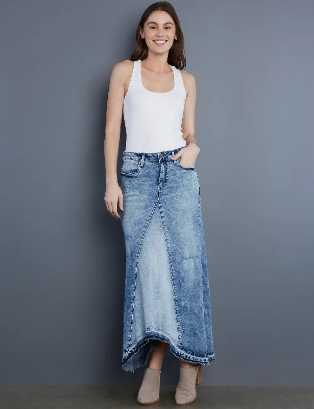 Selma Pieced Denim Maxi Skirt denim skirt fashionable