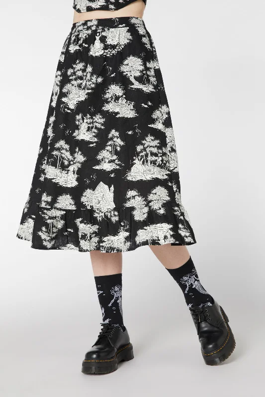 Skelly Toile Frill Midi Skirt velvet skirt luxurious