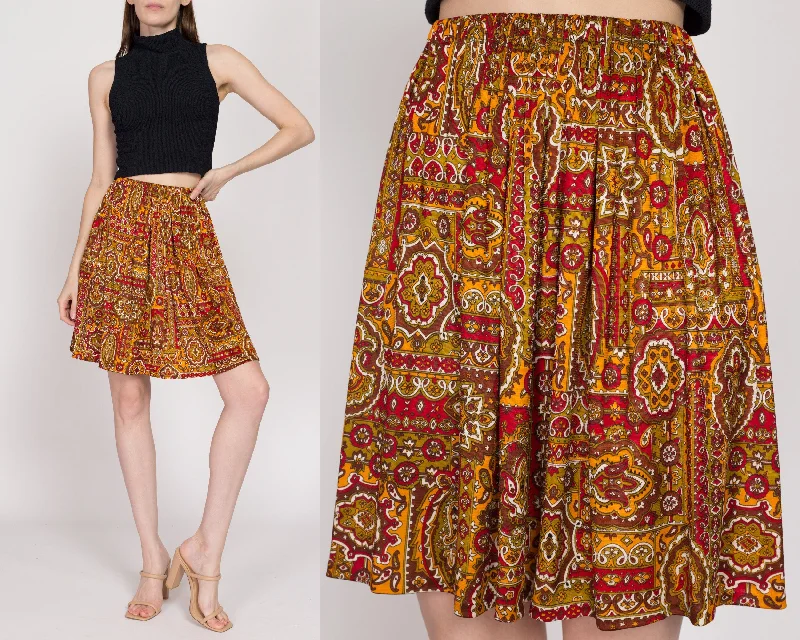 Sm-Lrg 70 Red & Gold Baroque Print Mini Skirt linen skirt relaxed