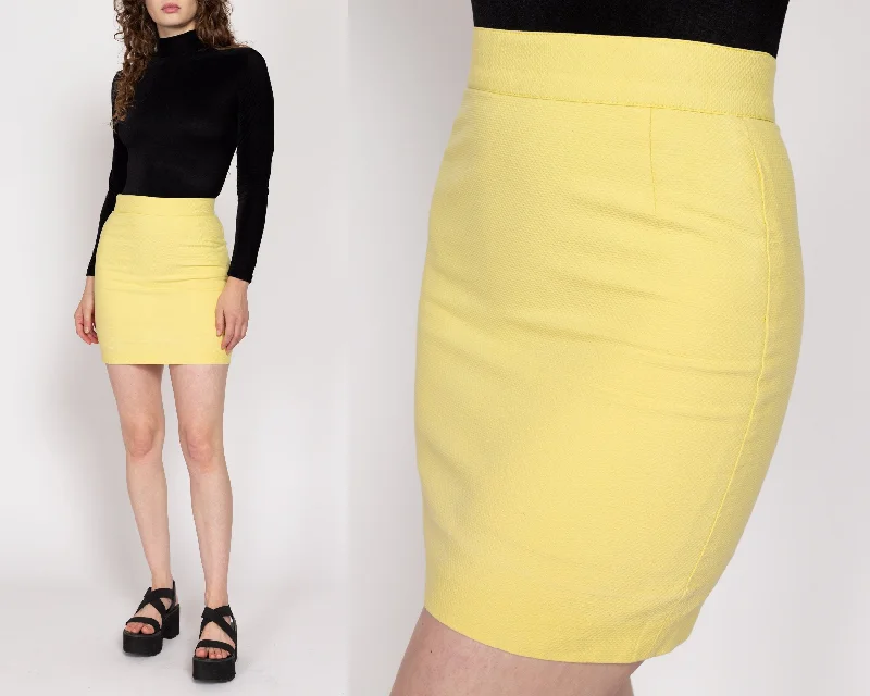 Small 80s Yellow Waffle Textured Mini Skirt 26.5" athletic skirt fit