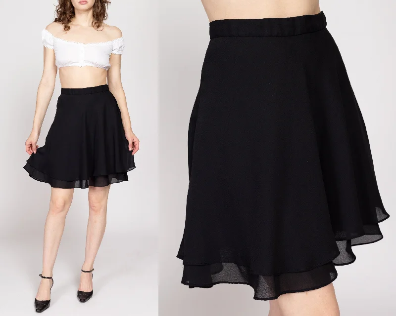 Small 90s Black Flowy Tiered Mini Skirt denim skirt trendy