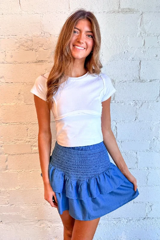 Smocked Denim Skirt leather skirt sleek