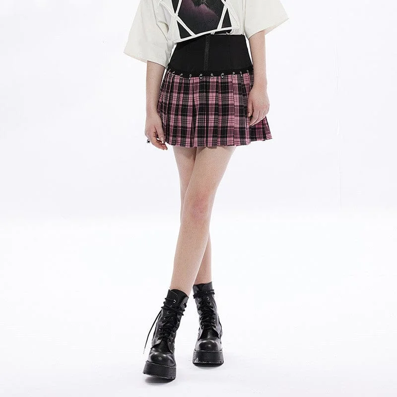 Women's Grunge High-waisted Red Plaid Pleated Skirt a-line skirt cut