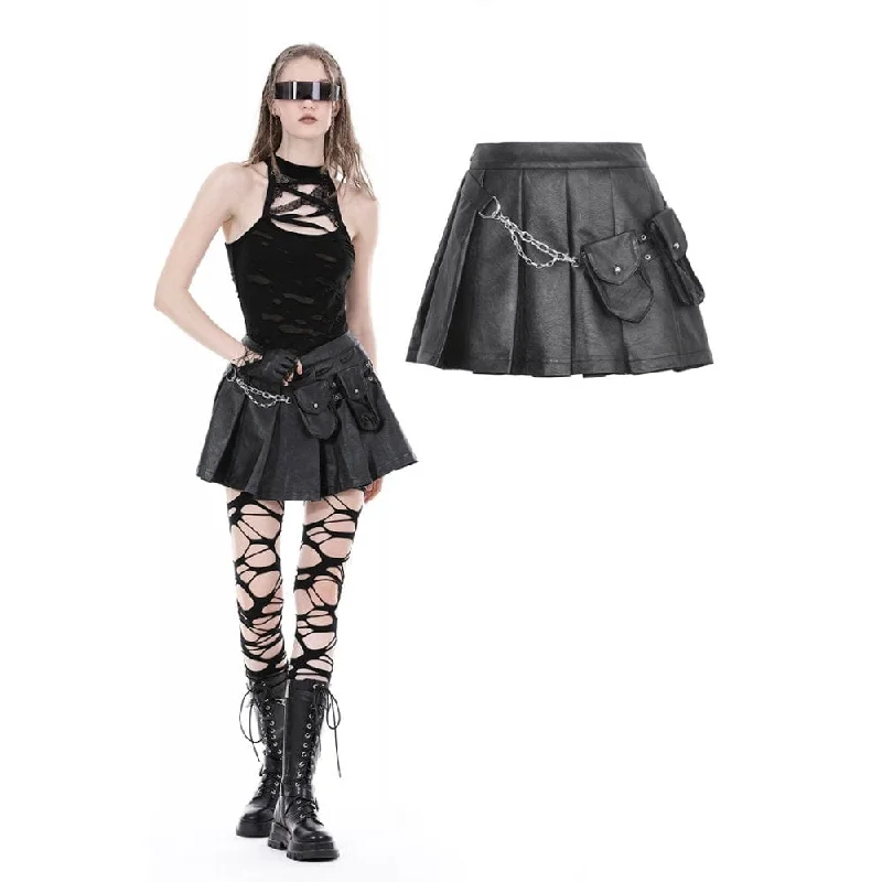 Women's Punk Multi-pocket Faux Leather Pleated Skirt pleated skirt texture